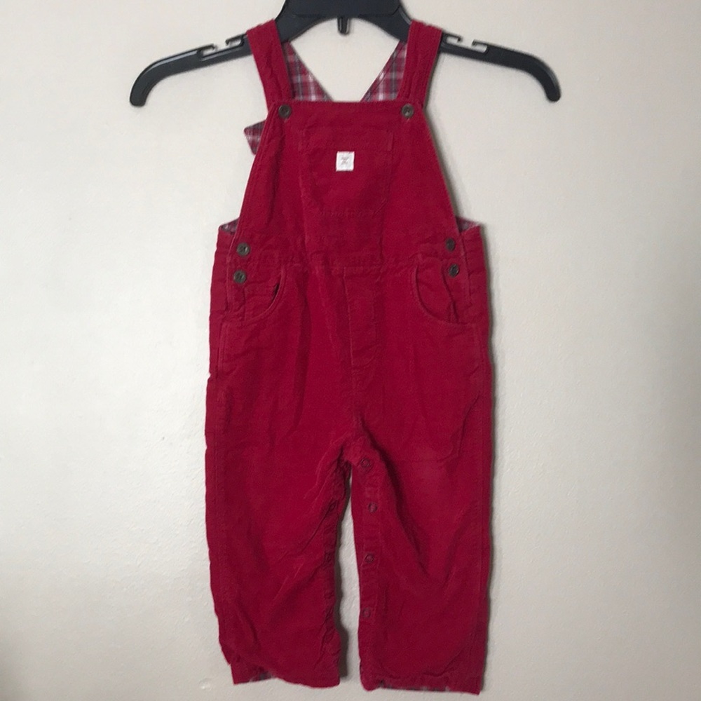 Janie and rack red velour long pants overalls with snap button‎ legs size 12-18